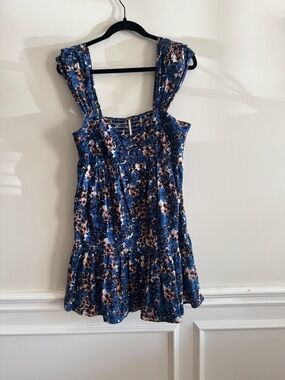 Free People Blue Floral Sundress with Pink Accents